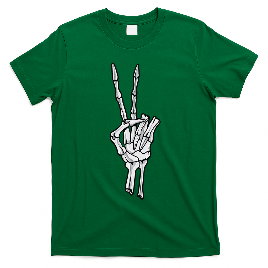 Skeleton Hand Peace Sign T-Shirt - Irish Green