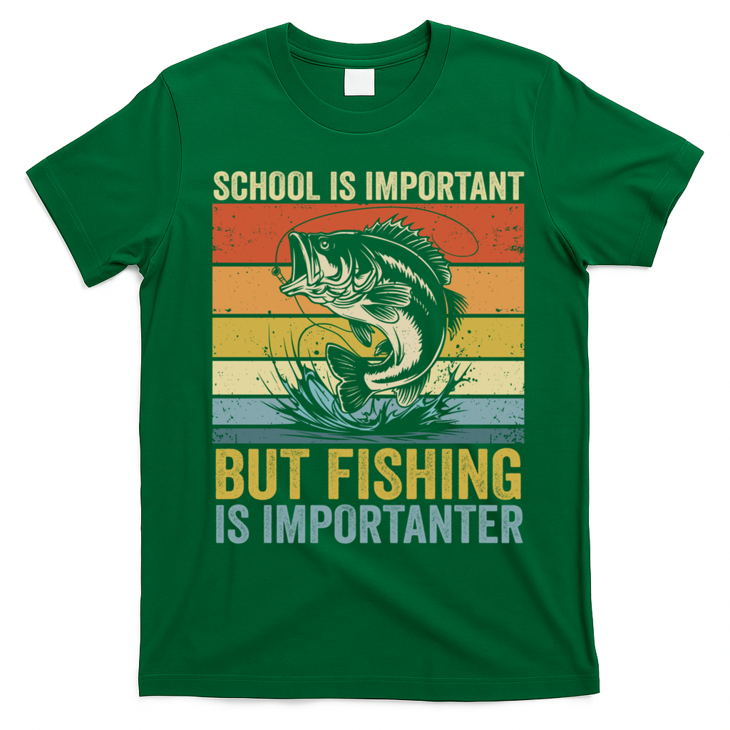 School Is Important But Fishing Is Importanter Funny Fishing Gift T-Shirt - Irish Green