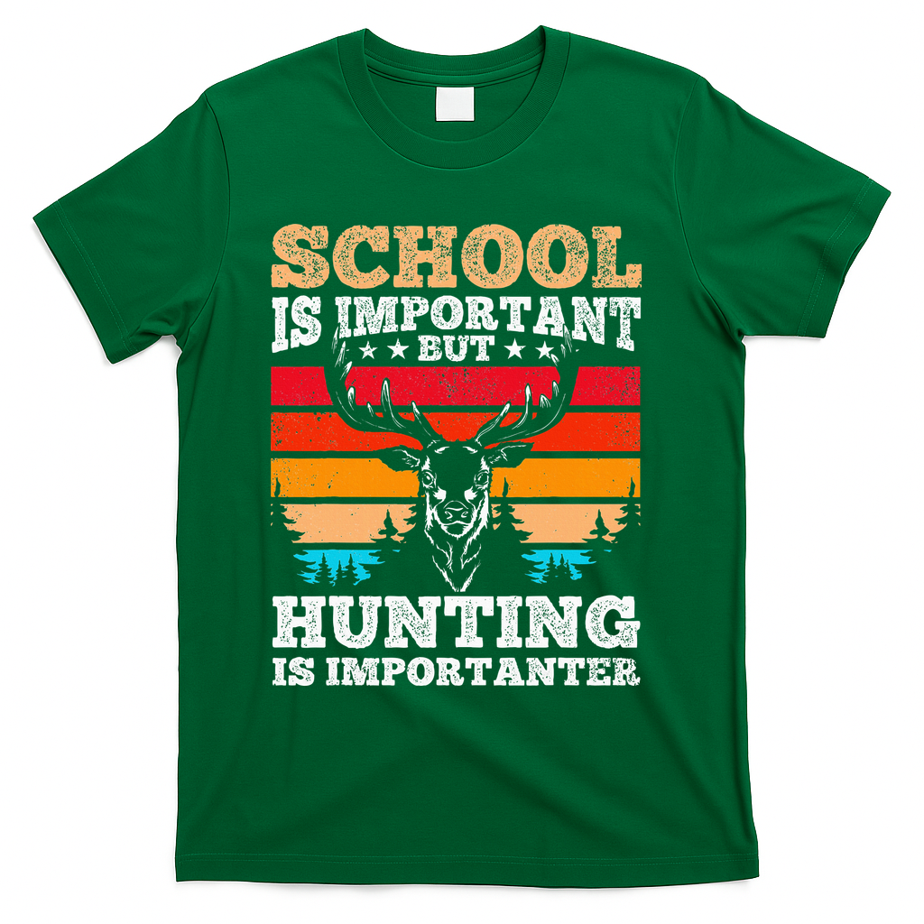 School Is Important But Hunting Is Importanter Hunting T-Shirt - Green
