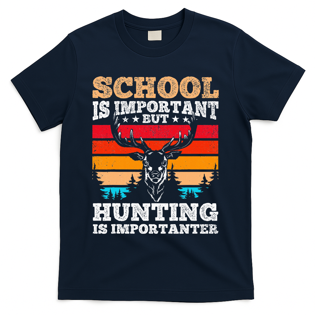 School Is Important But Hunting Is Importanter Hunting T-Shirt - Navy
