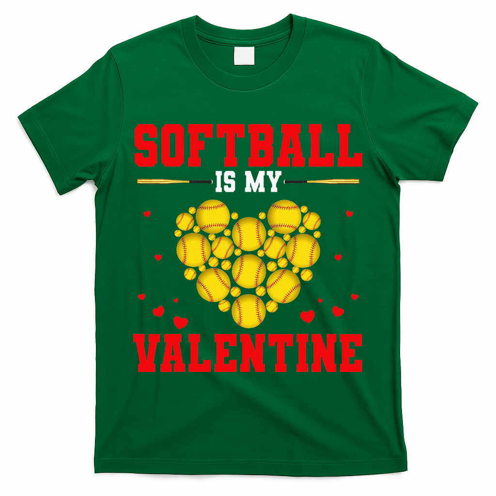 Softball Is My Valentine Love Hearts Softball V-Day T-Shirt