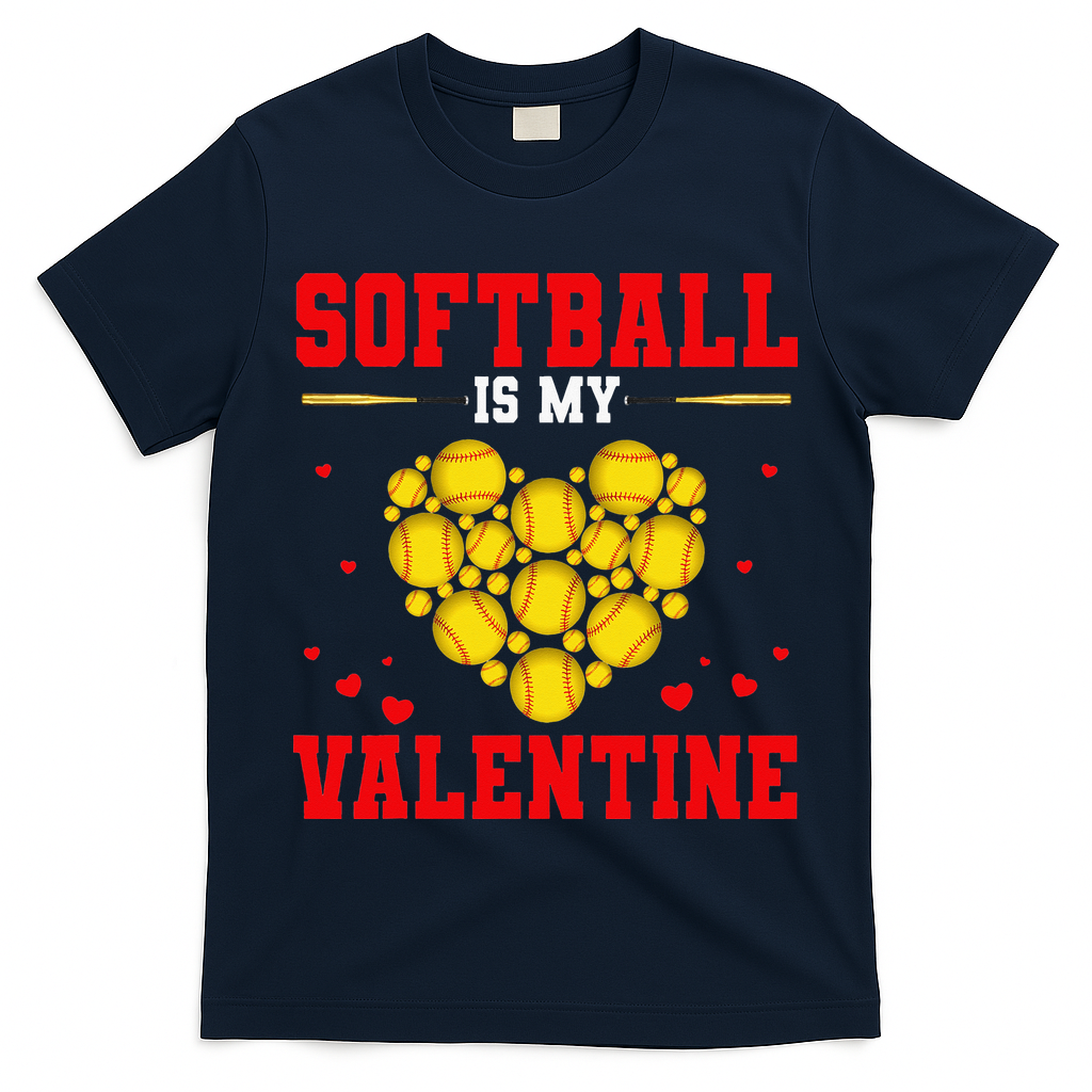 Softball Is My Valentine Love Hearts Softball V-Day T-Shirt