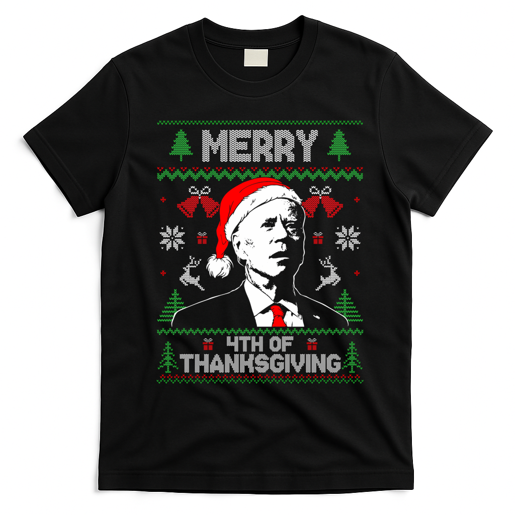 Santa Joe Biden Merry Thanksgiving Ugly Christmas Sweater Sweatshirt T-Shirt - Black
