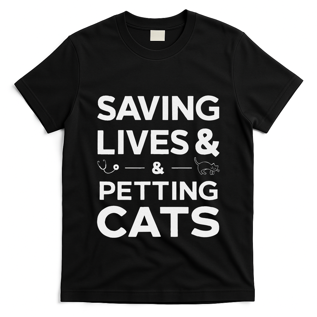 Saving Lives And Petting Cats Funny Medical Staff Doctor T-Shirt