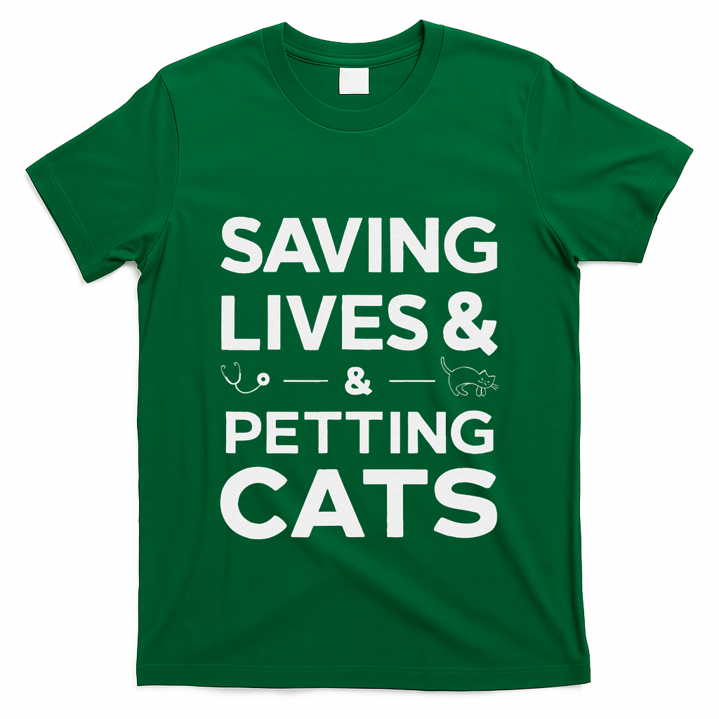 Saving Lives And Petting Cats Funny Medical Staff Doctor T-Shirt