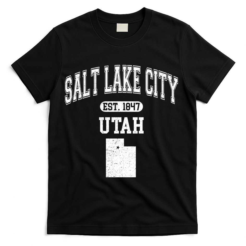 Salt Lake City Utah Est 1847 Varsity T-Shirt - Black