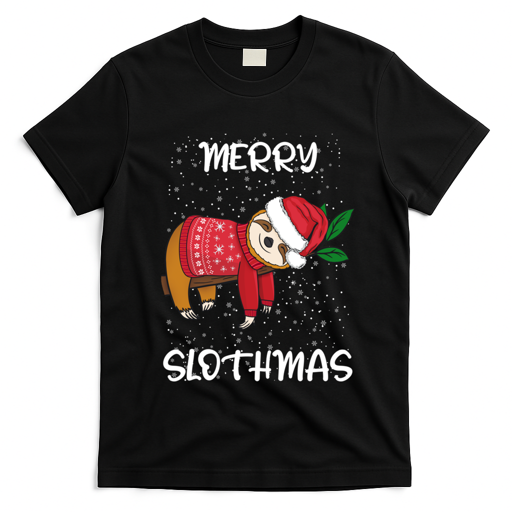 Sloth Merry Christmas Santa Sloth Merry Slothmas Gift T-Shirt - Black
