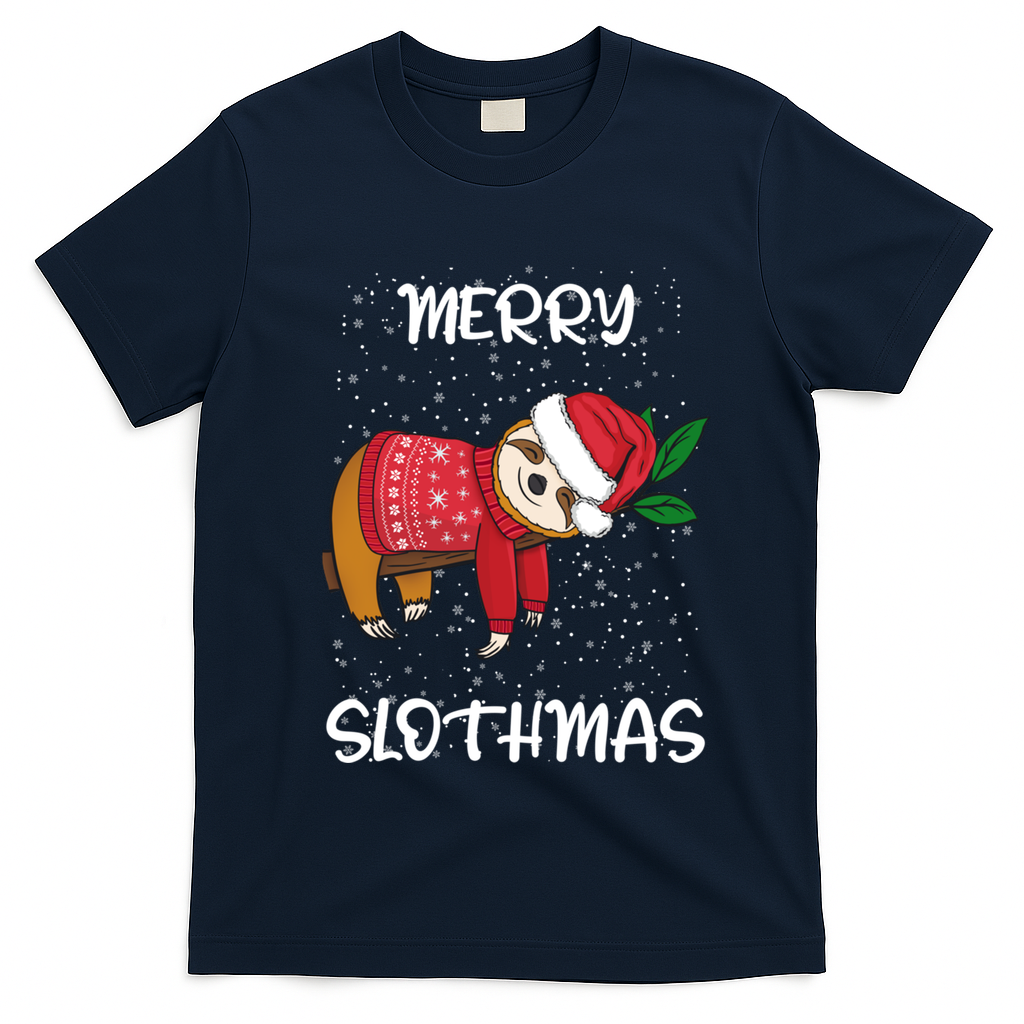 Sloth Merry Christmas Santa Sloth Merry Slothmas Gift T-Shirt - Navy Blue