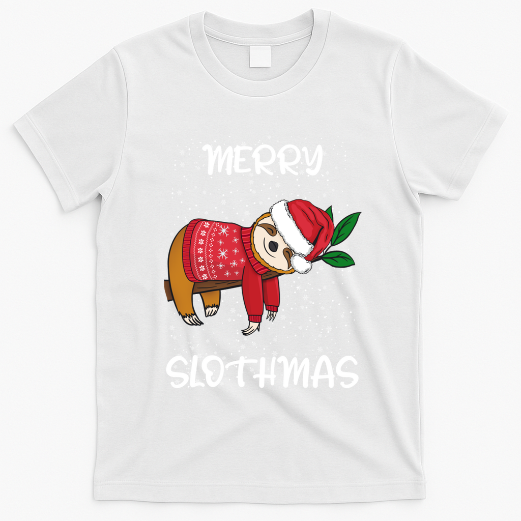 Sloth Merry Christmas Santa Sloth Merry Slothmas Gift T-Shirt - White