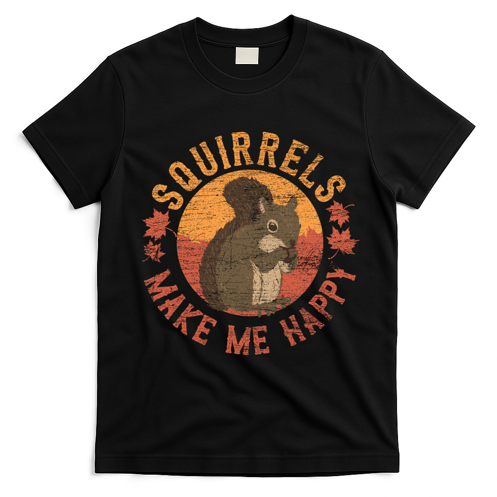 Squirrels Make Me Happy Vintage Squirrel Cute Gift T-Shirt - Black