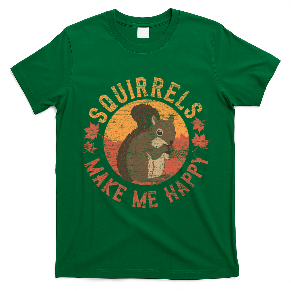 Squirrels Make Me Happy Vintage Squirrel Cute Gift T-Shirt - Irish Green