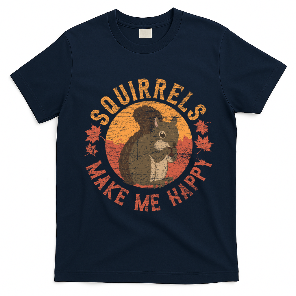 Squirrels Make Me Happy Vintage Squirrel Cute Gift T-Shirt - Navy Blue