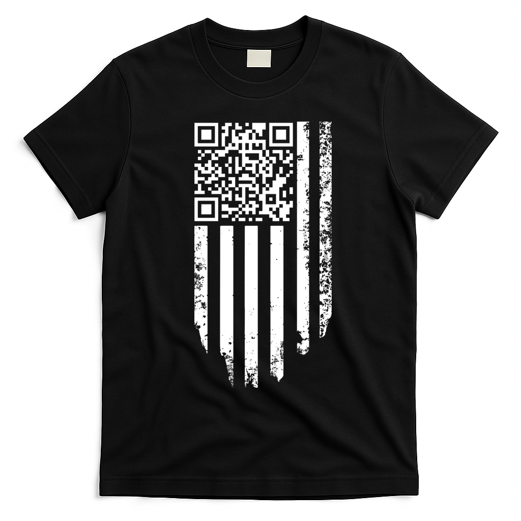 Scan Me President Trump Dancing Code American Flag T-Shirt - Black
