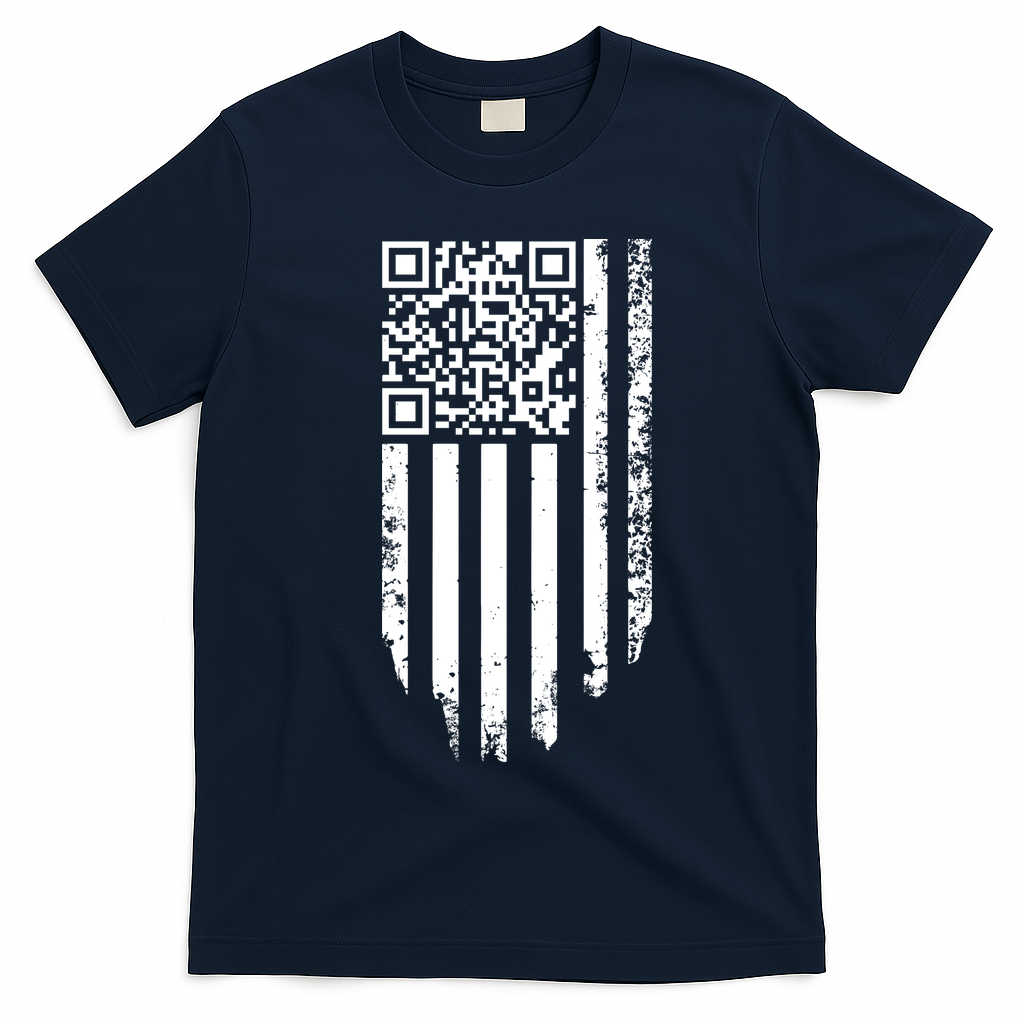 Scan Me President Trump Dancing Code American Flag T-Shirt - Navy Blue
