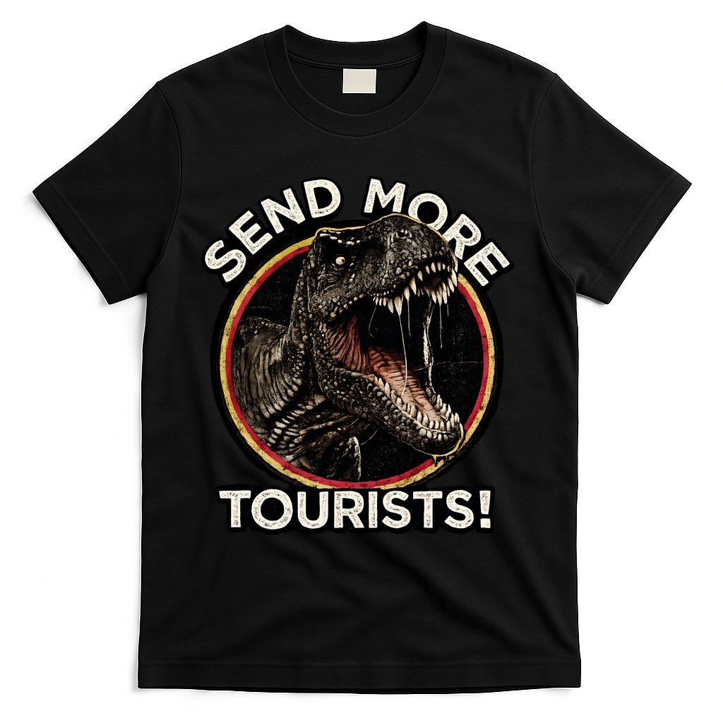 Send More Tourists! Funny T-Rex  T-Shirt - Black