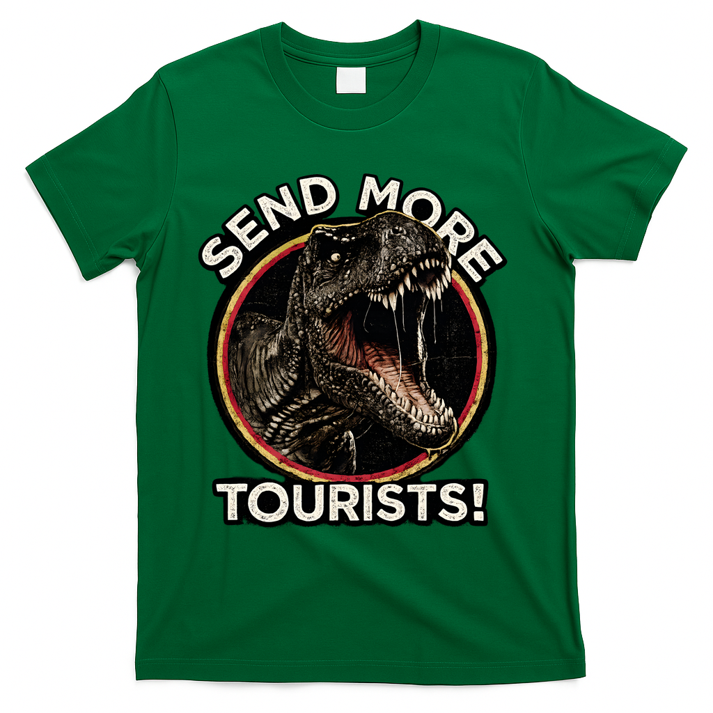 Send More Tourists! Funny T-Rex  T-Shirt - Green