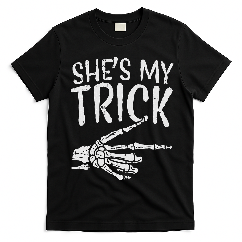 Shes My Trick Matching Couple Halloween Costume Boyfriend T-Shirt - Black