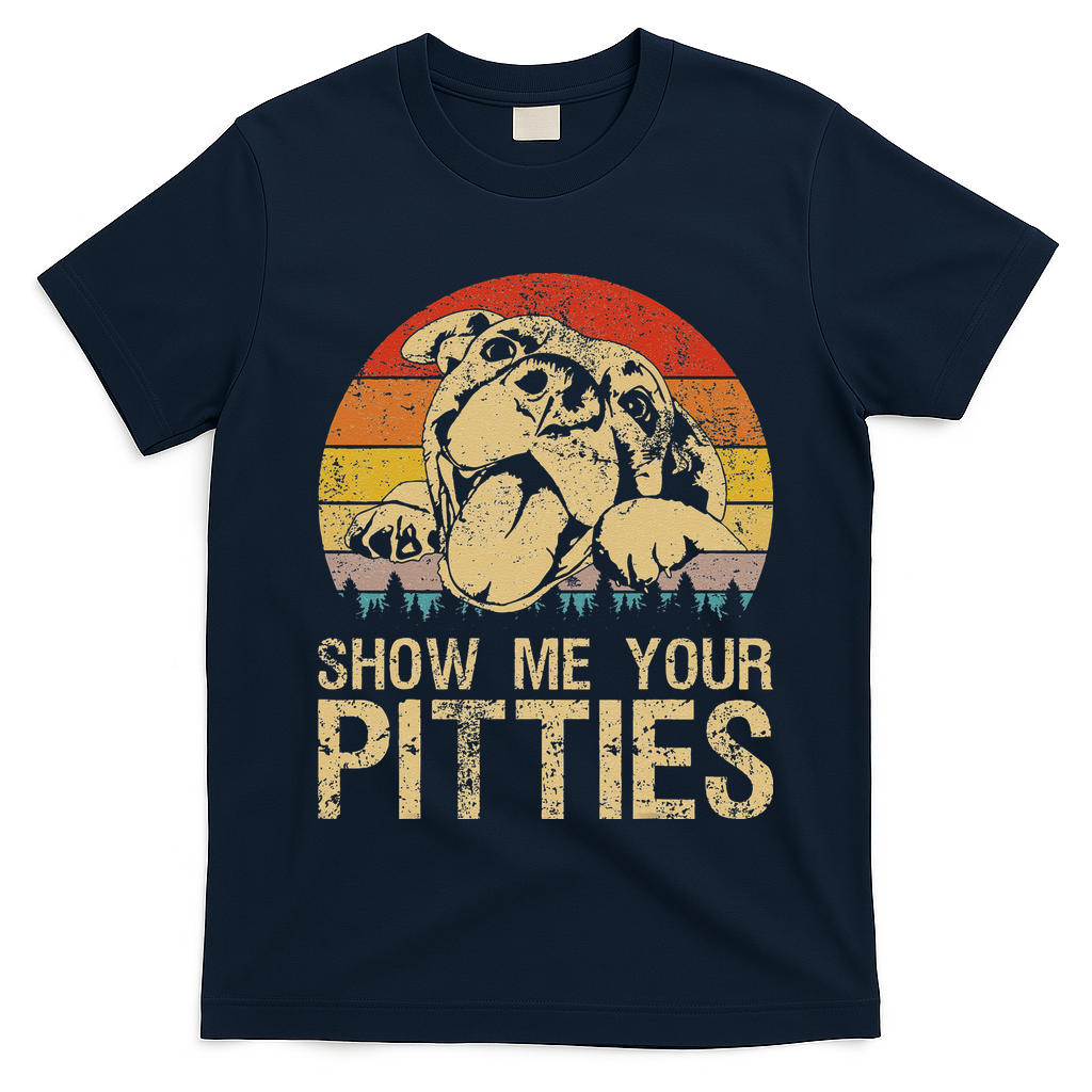 Show Me Your Pitties Funny Pitbull Dog Lovers Retro Vintage T-Shirt