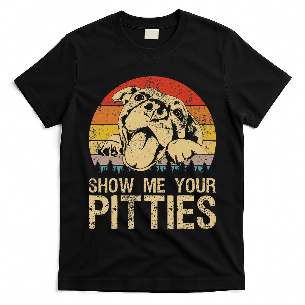 Show Me Your Pitties Funny Pitbull Dog Lovers Retro Vintage Cute T-Shirt