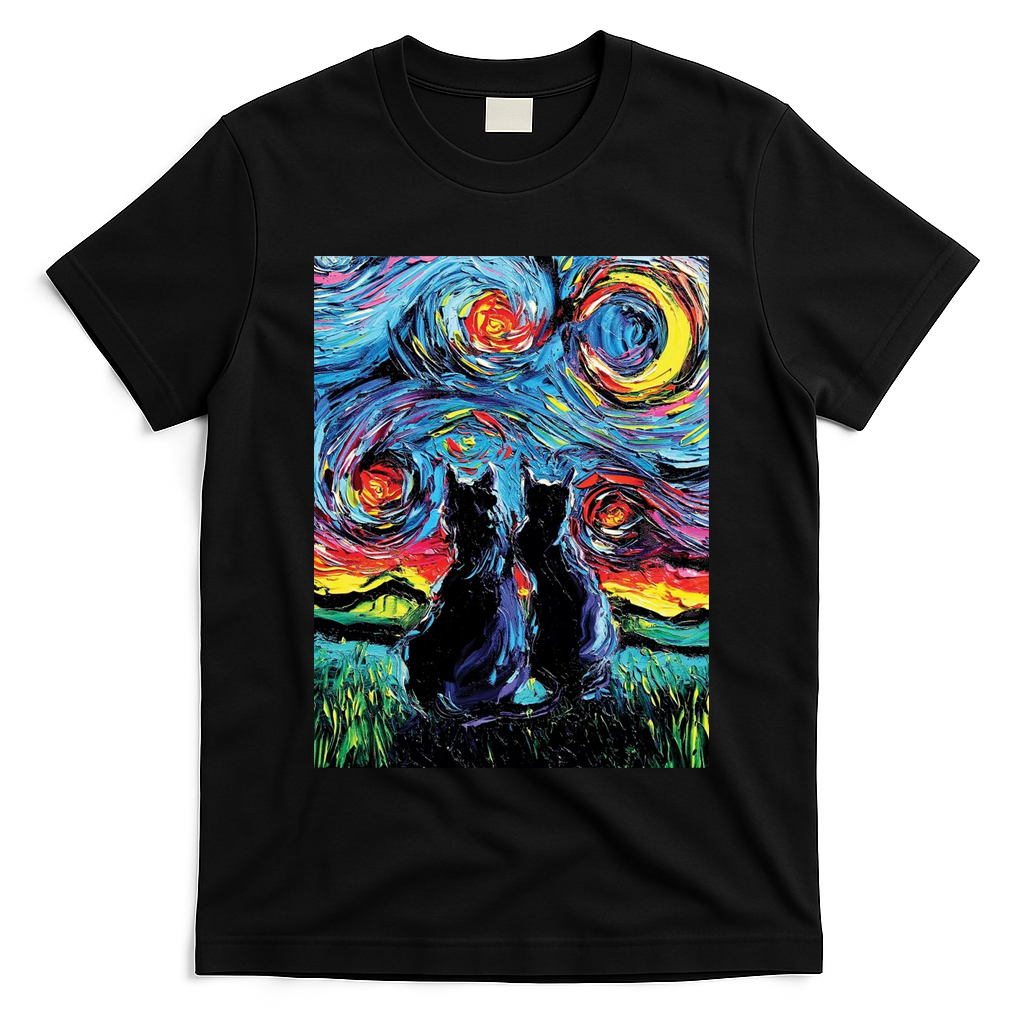 Scary Night Cat Van Gogh Art T-Shirt
