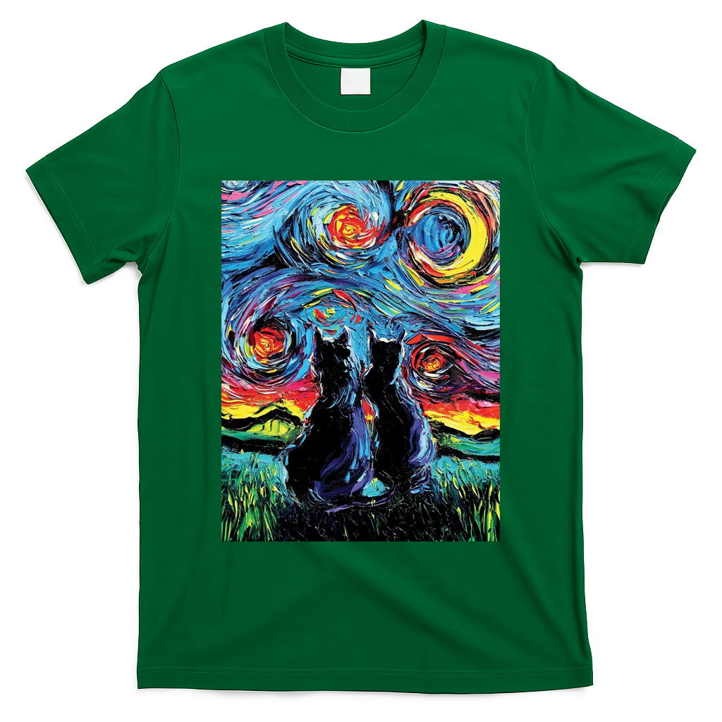 Scary Night Cat Van Gogh Art T-Shirt