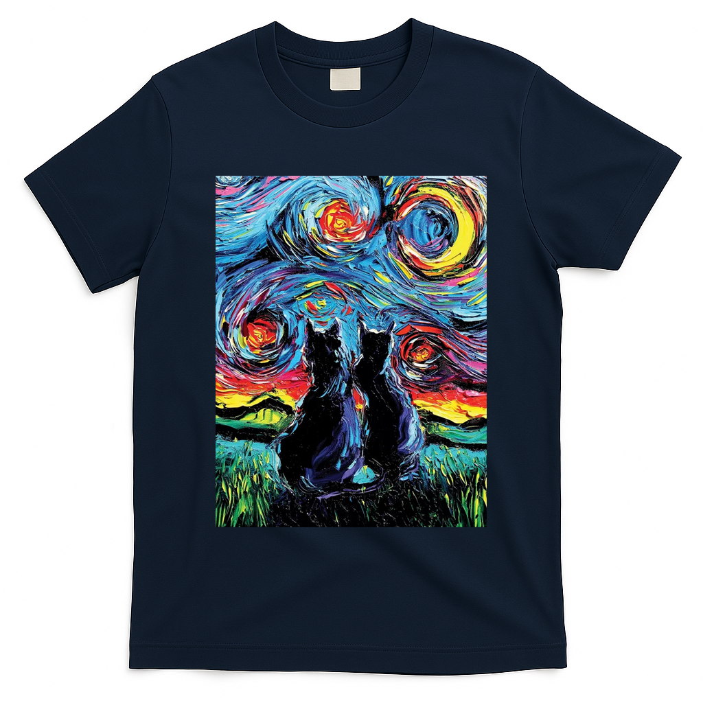 Scary Night Cat Van Gogh Art T-Shirt
