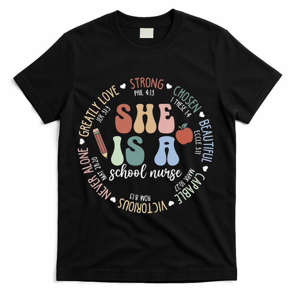 School Nurse God Says Bible Verse Christian Back To School T-Shirt - Black