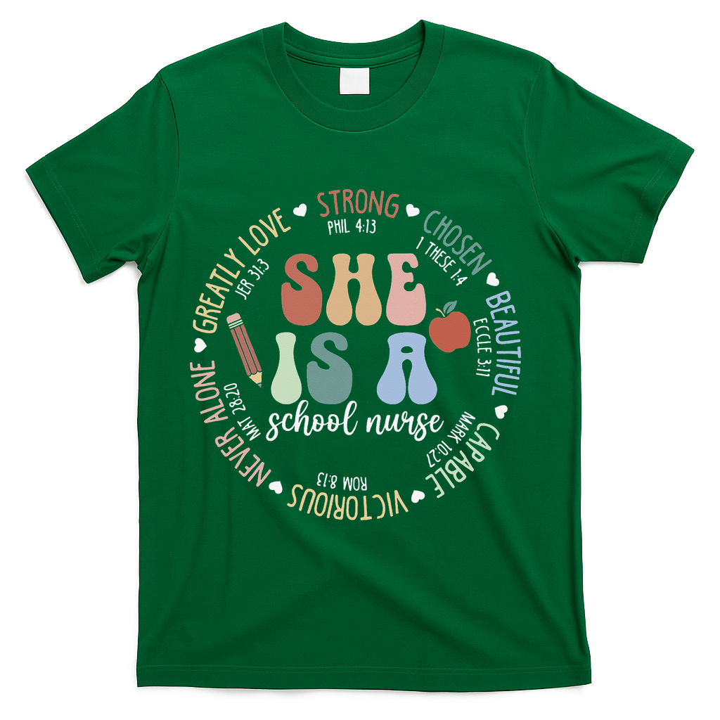 School Nurse God Says Bible Verse Christian Back To School T-Shirt - Green