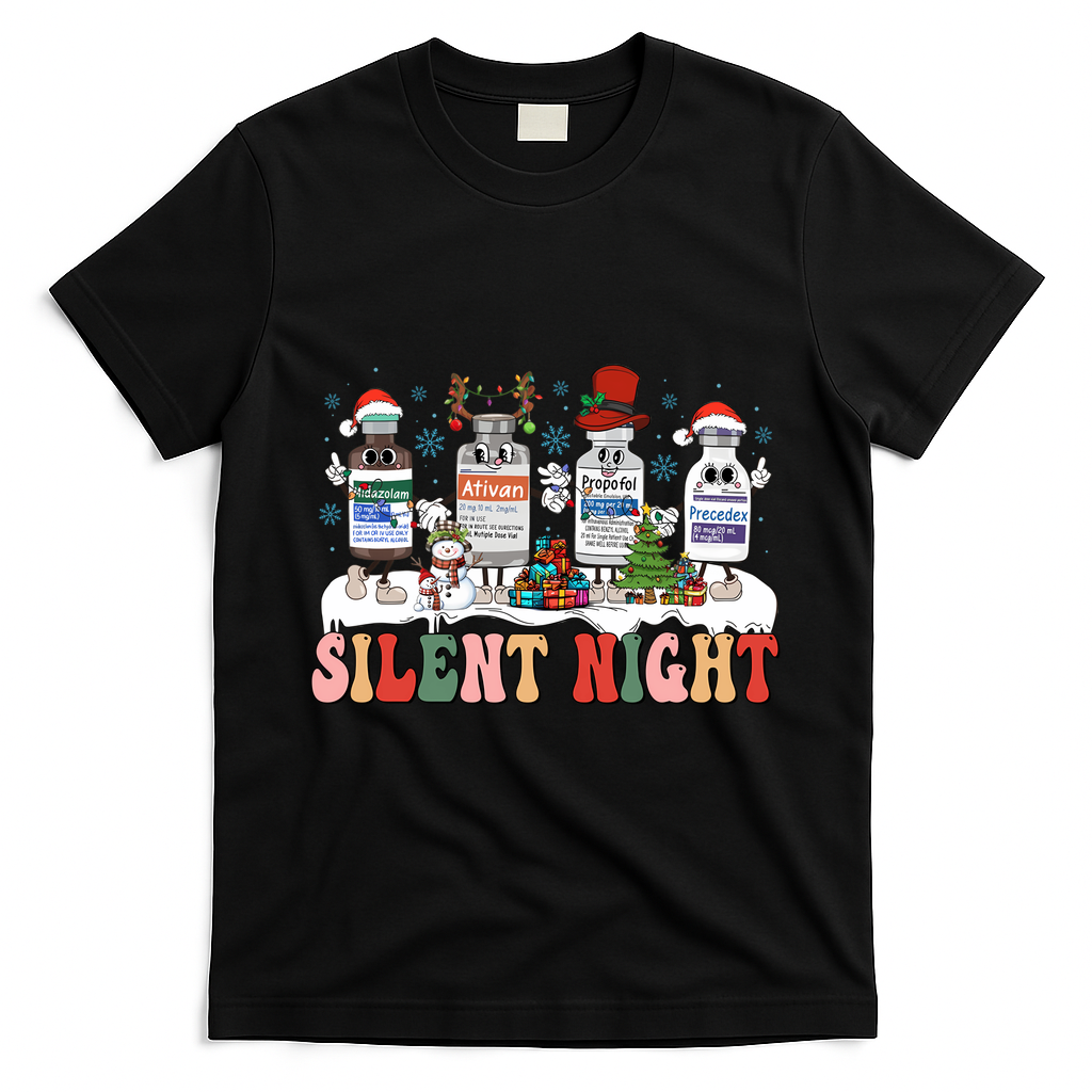Silent Night Medical Nurse Christmas School Nurse Holiday Sweatshirt T-Shirt - Black