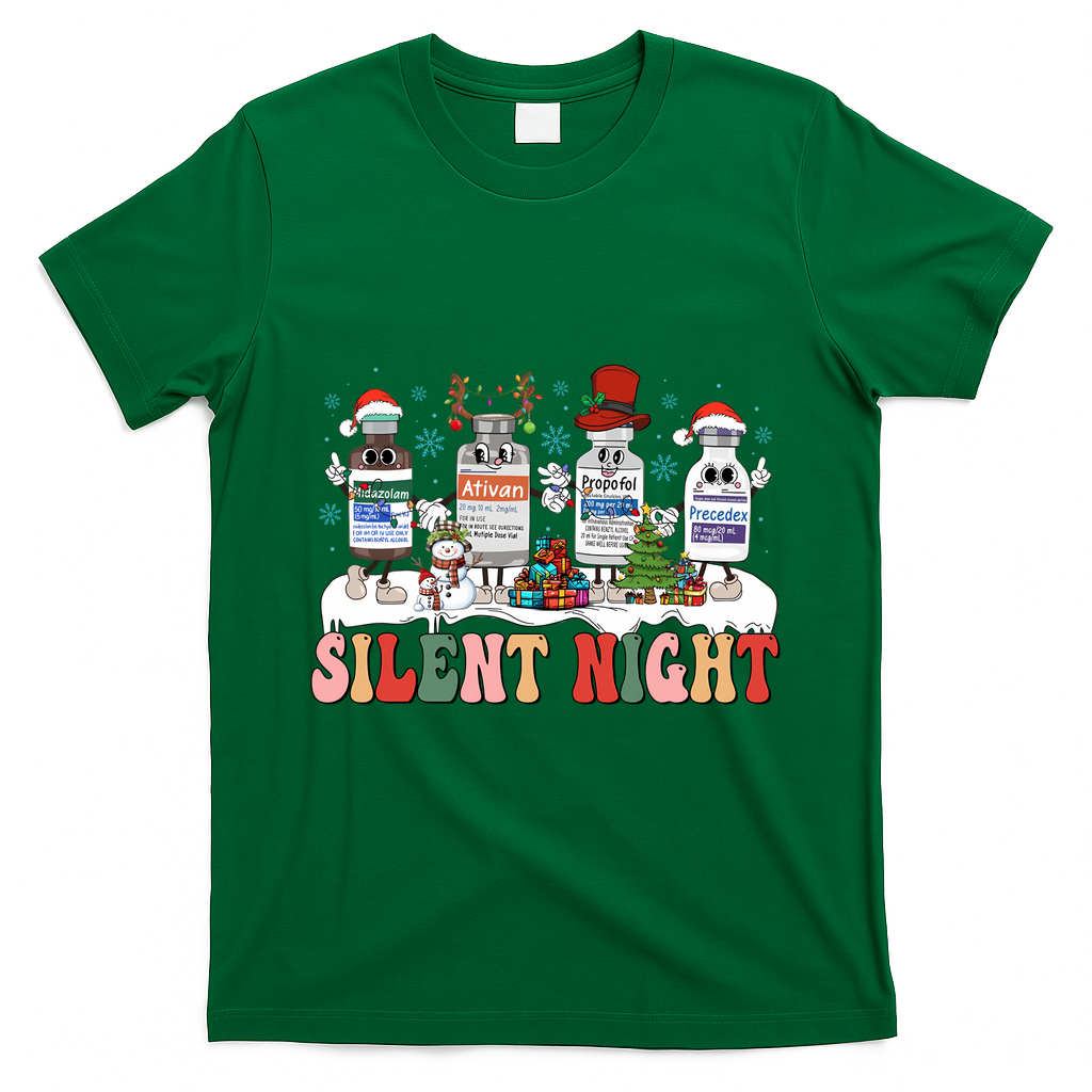 Silent Night Medical Nurse Christmas School Nurse Holiday Sweatshirt T-Shirt - Irish Green