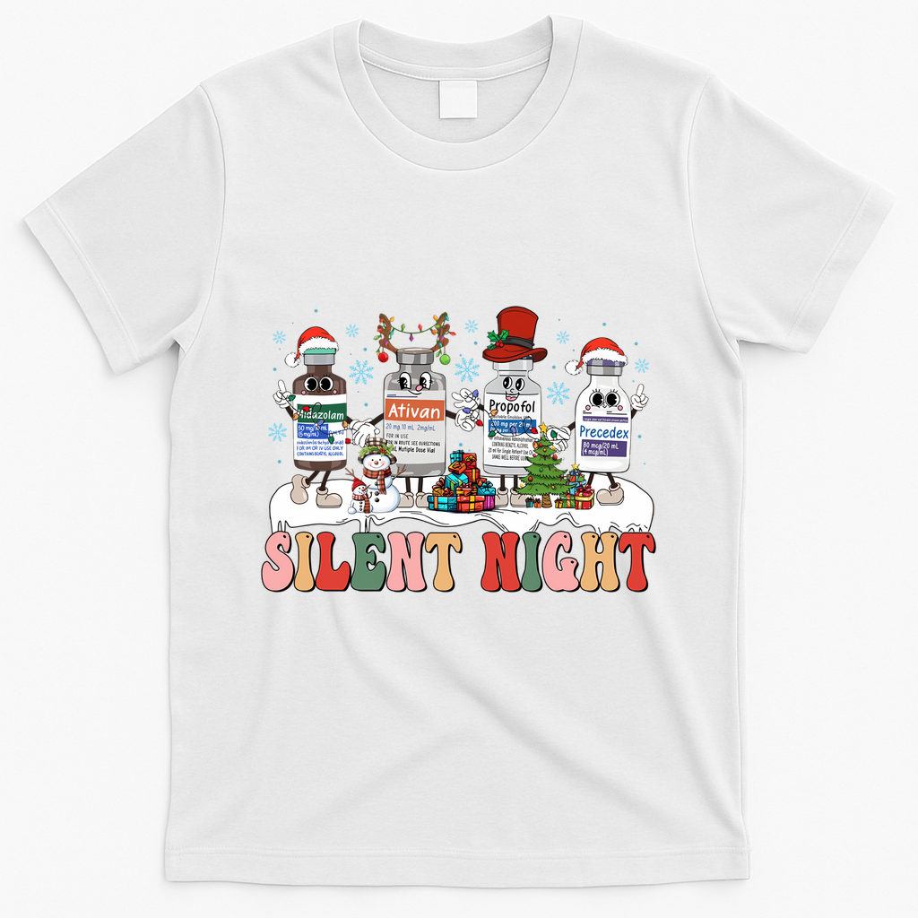Silent Night Medical Nurse Christmas School Nurse Holiday Sweatshirt T-Shirt - White