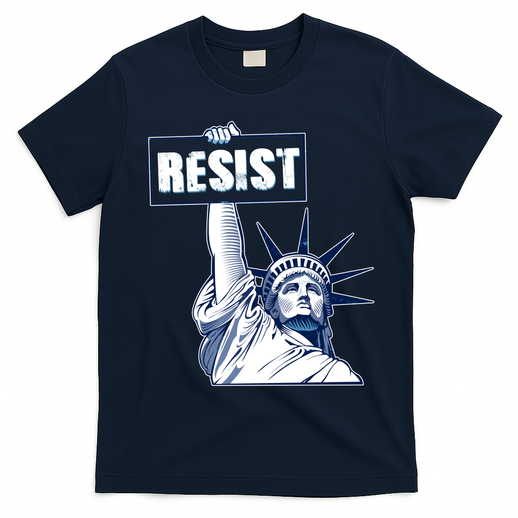 Statue of Liberty Resist Protest Fight T-Shirt - Navy Blue