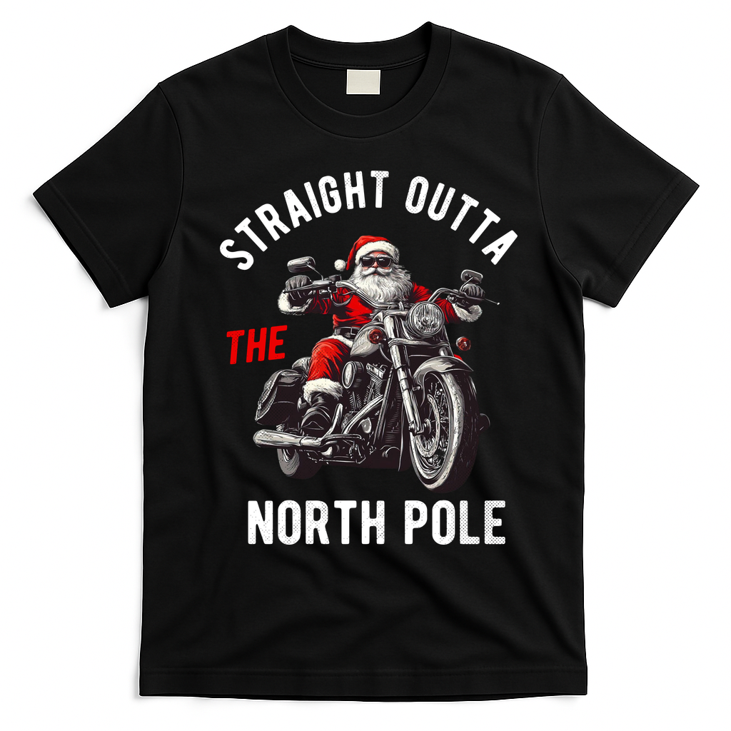 Straight Outta The North Pole Funny Christmas T-Shirt - Black