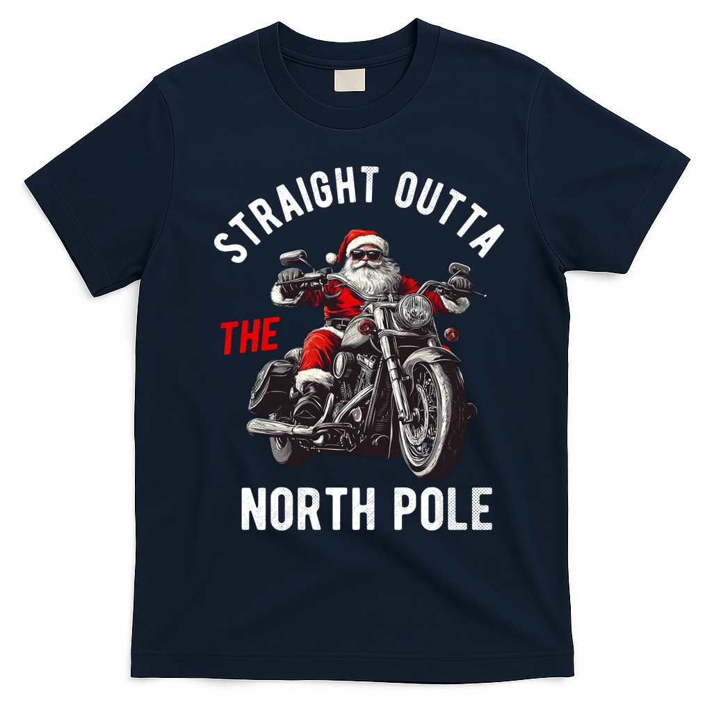 Straight Outta The North Pole Funny Christmas T-Shirt - Navy Blue