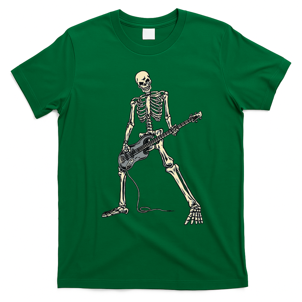 Skeleton Playing Bass For Bassist And Bass Guitar Players T-Shirt - Irish Green