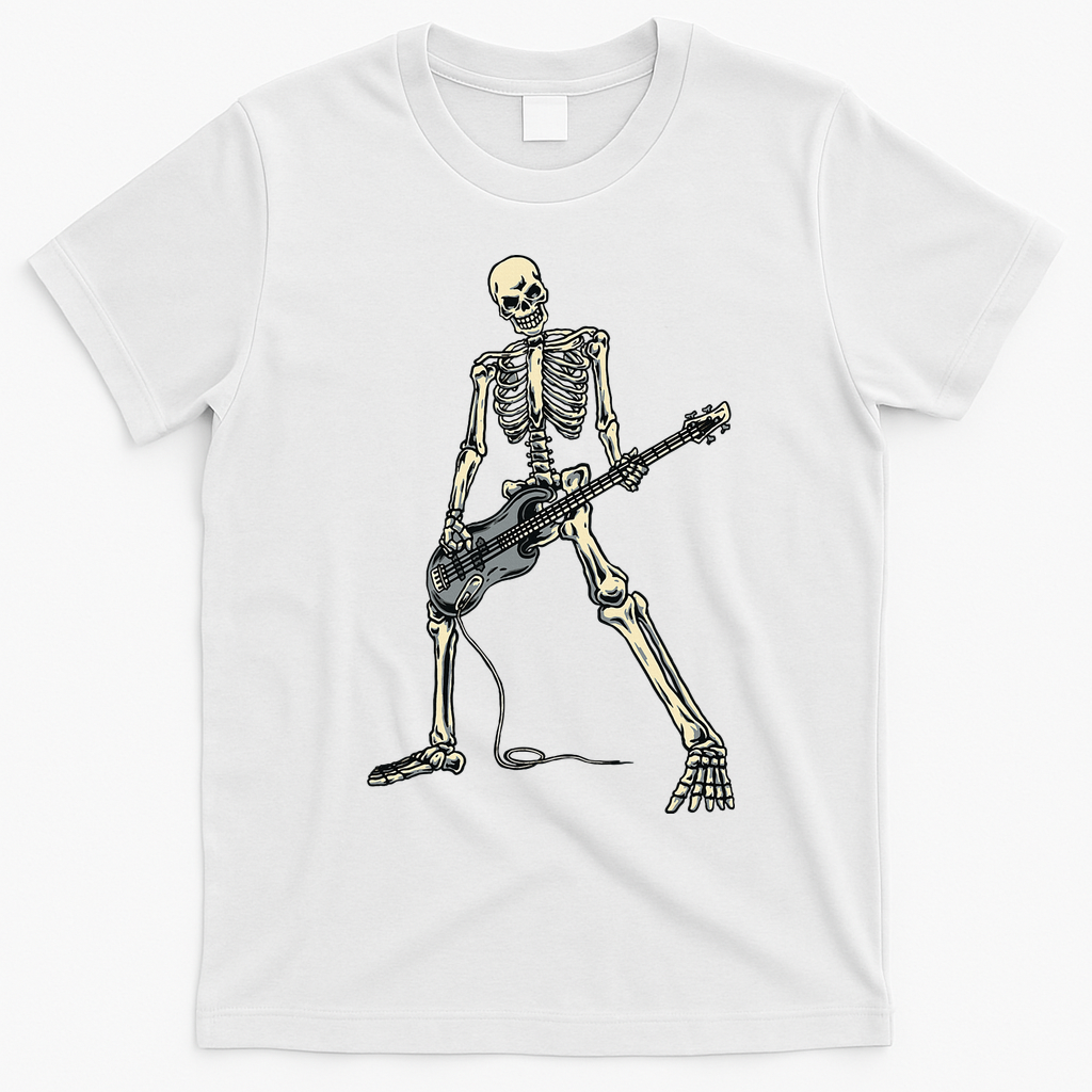 Skeleton Playing Bass For Bassist And Bass Guitar Players T-Shirt - White