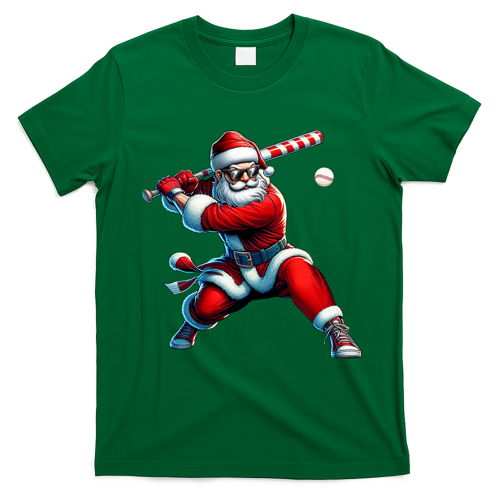 Santa Playing Baseball Christmas Baseball Player T-Shirt - Irish Green
