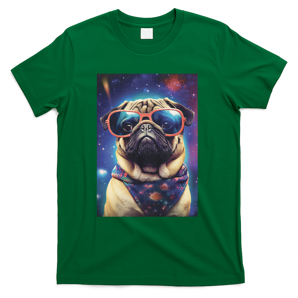 Space Pug Cool Dog Poster T-Shirt - Green