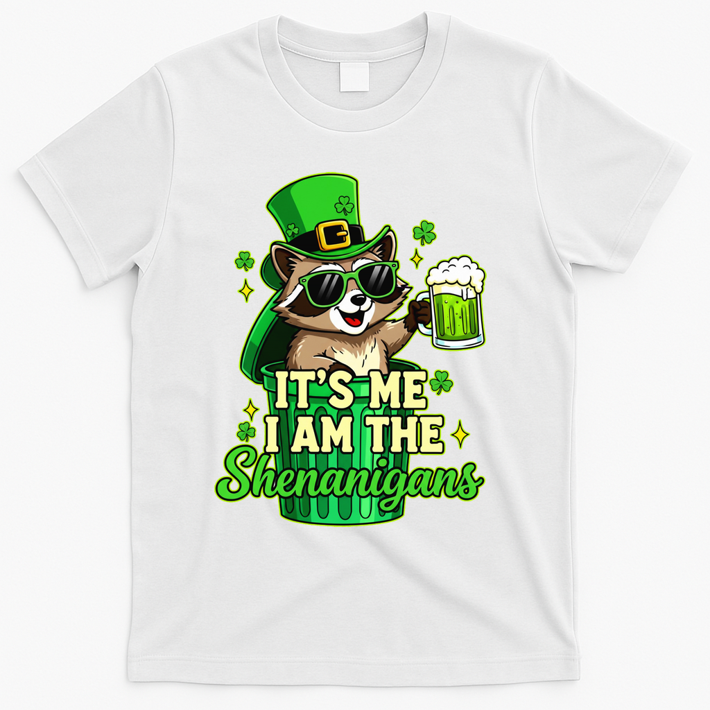 St Patrick's Day Its Me I Am The Shenanigans Raccoon T-Shirt - White