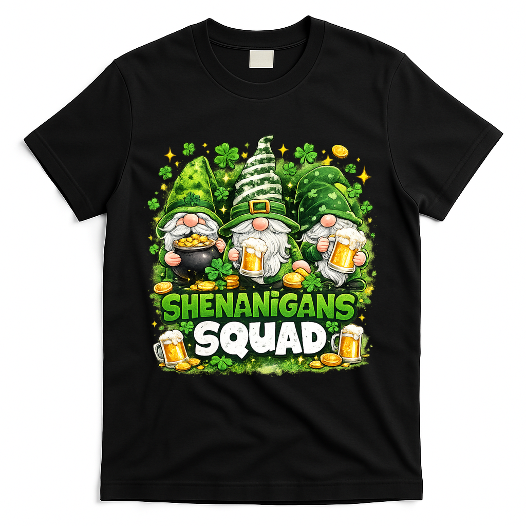 St Patricks Day Irish Gnomes Shenanigans Squad T-Shirt - Black