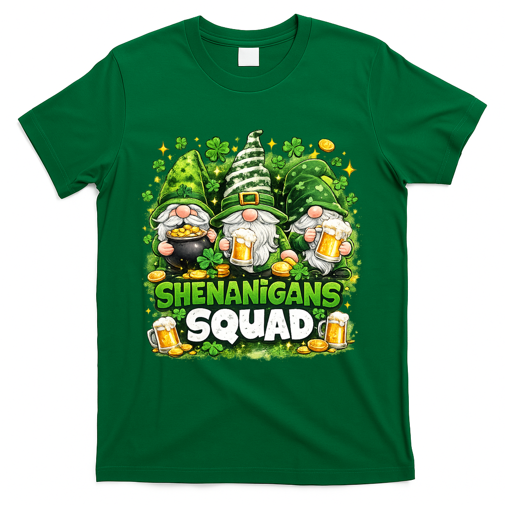 St Patricks Day Irish Gnomes Shenanigans Squad T-Shirt - Green