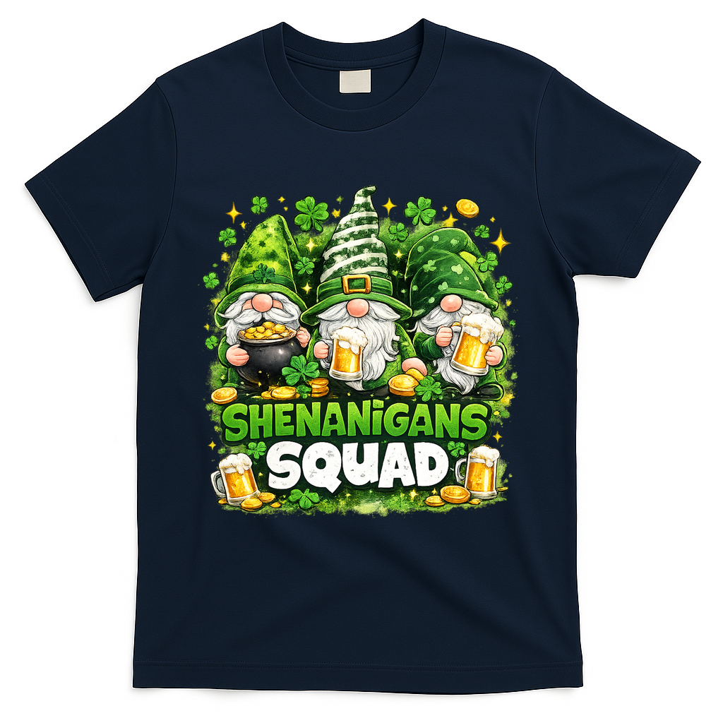St Patricks Day Irish Gnomes Shenanigans Squad T-Shirt - Navy