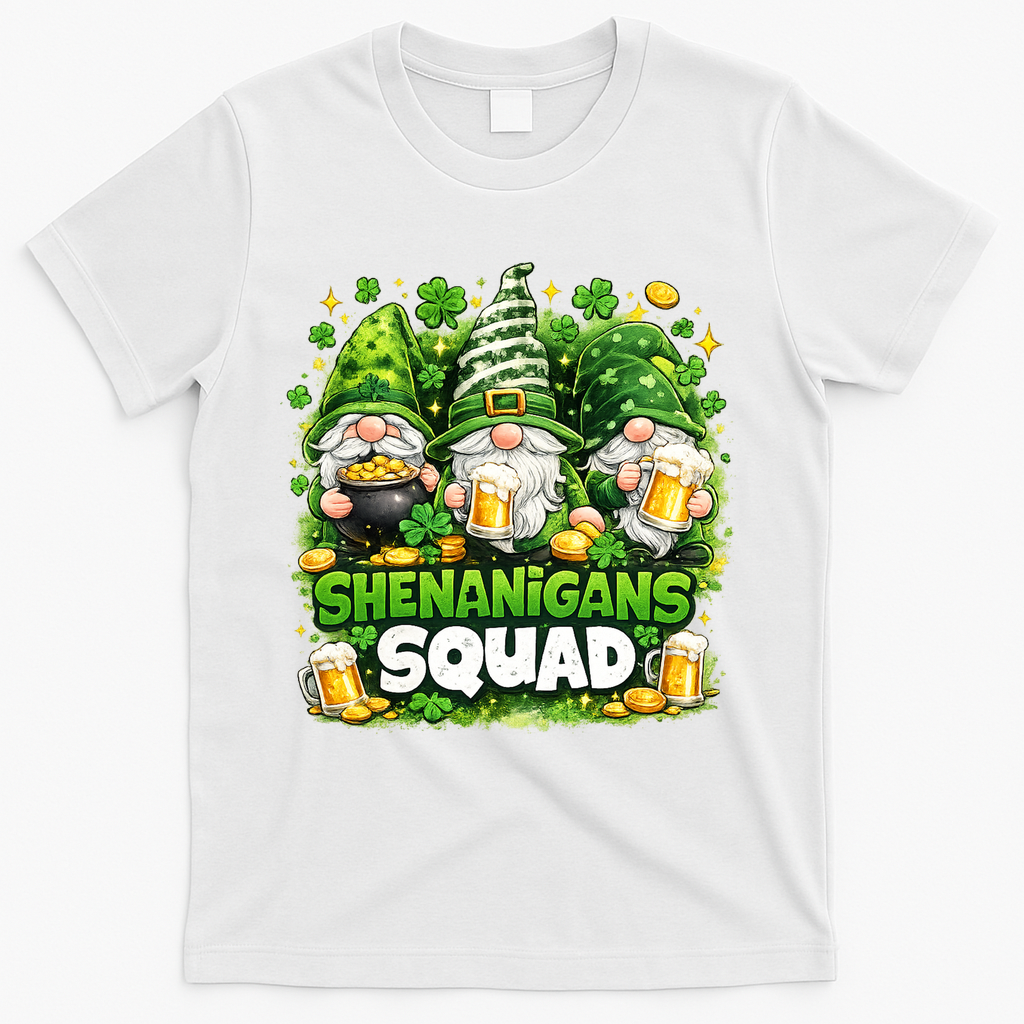 St Patricks Day Irish Gnomes Shenanigans Squad T-Shirt - White