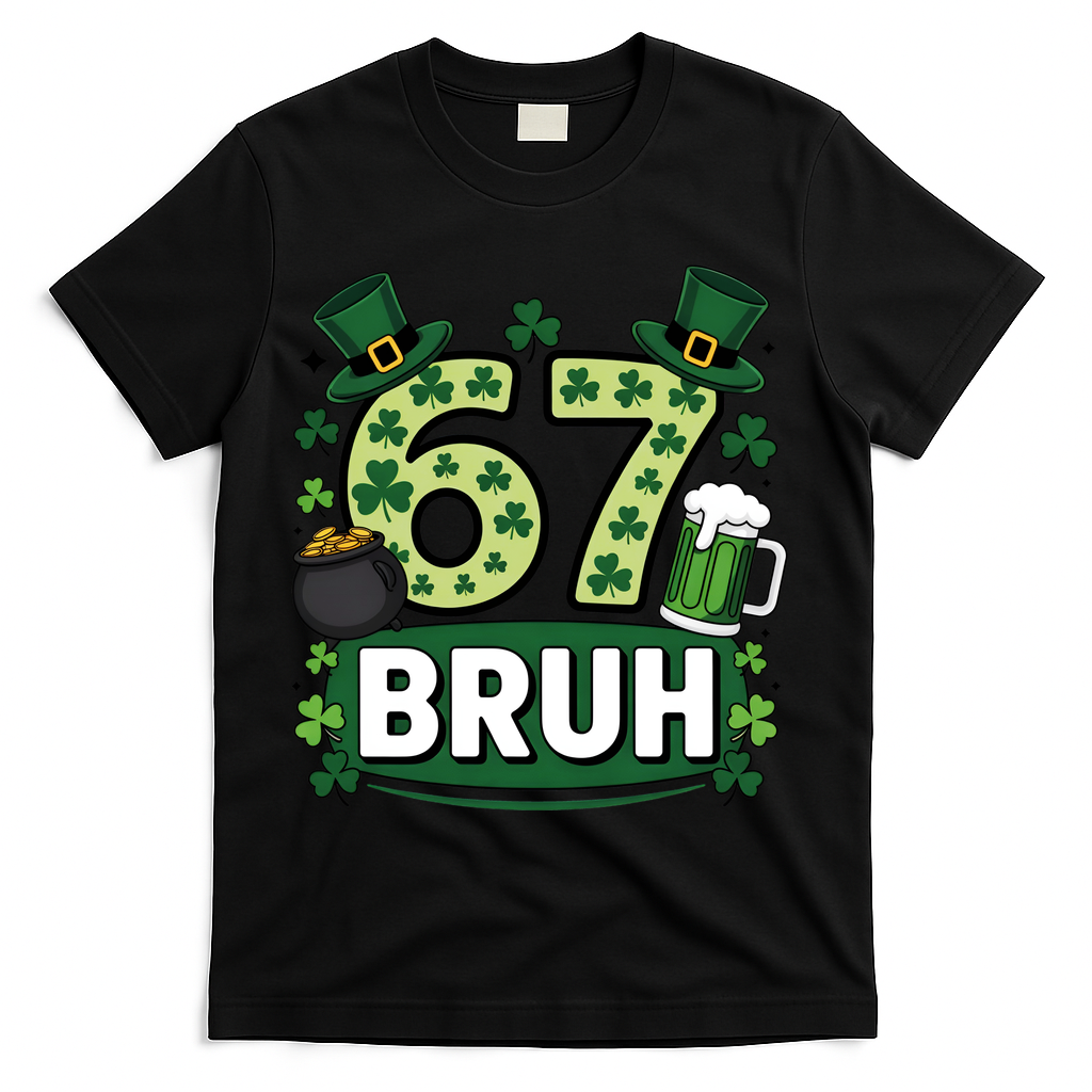 St Patrick’s Day 67 Bruh Viral Meme 6-7 T-Shirt - Black