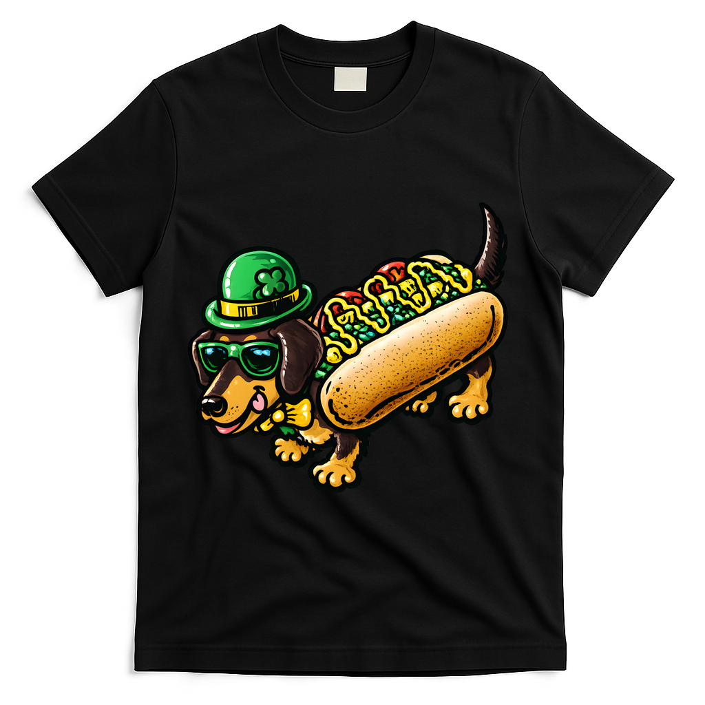 St Patricks Day Chicago Irish Dog Funny Cute T-Shirt - Black