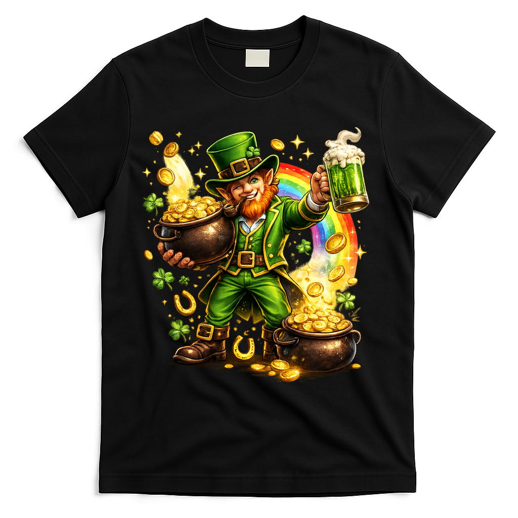 St Patricks Day Irish Leprechaun Pot Of Gold T-Shirt - Black