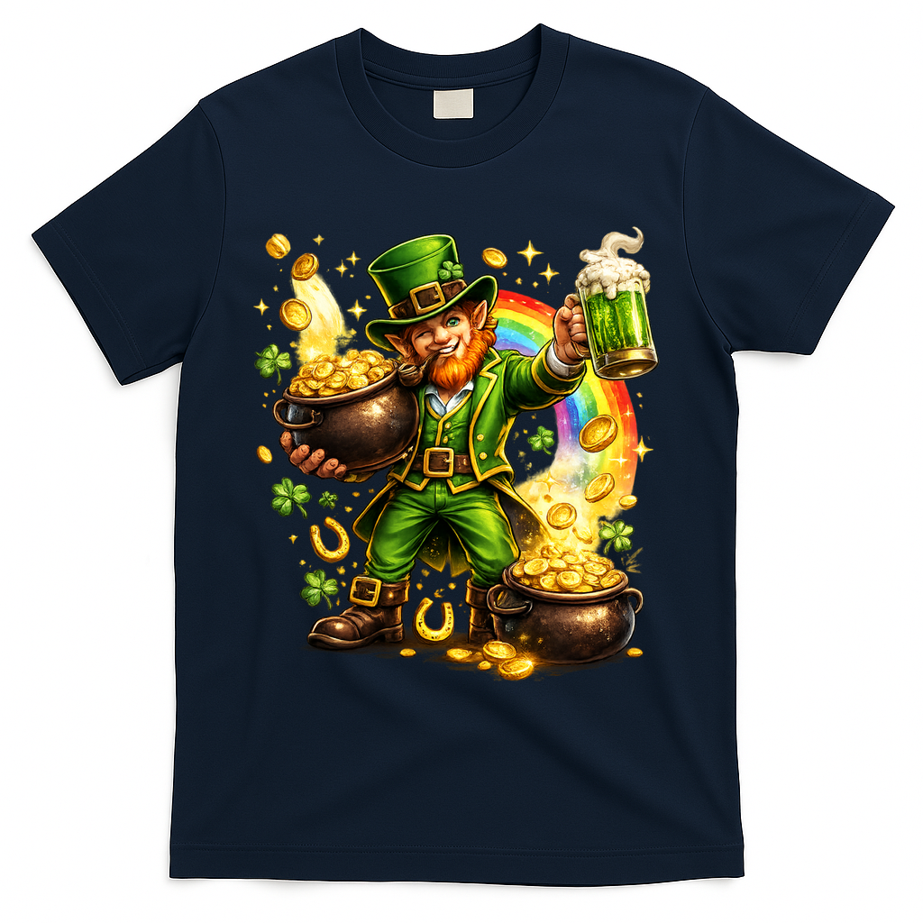 St Patricks Day Irish Leprechaun Pot Of Gold T-Shirt - Navy