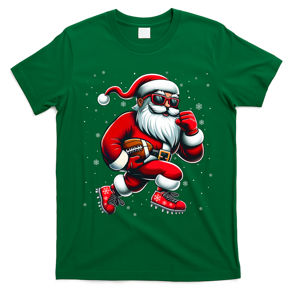 Santa Playing Football Christmas Football Players T-Shirt - Irish Green