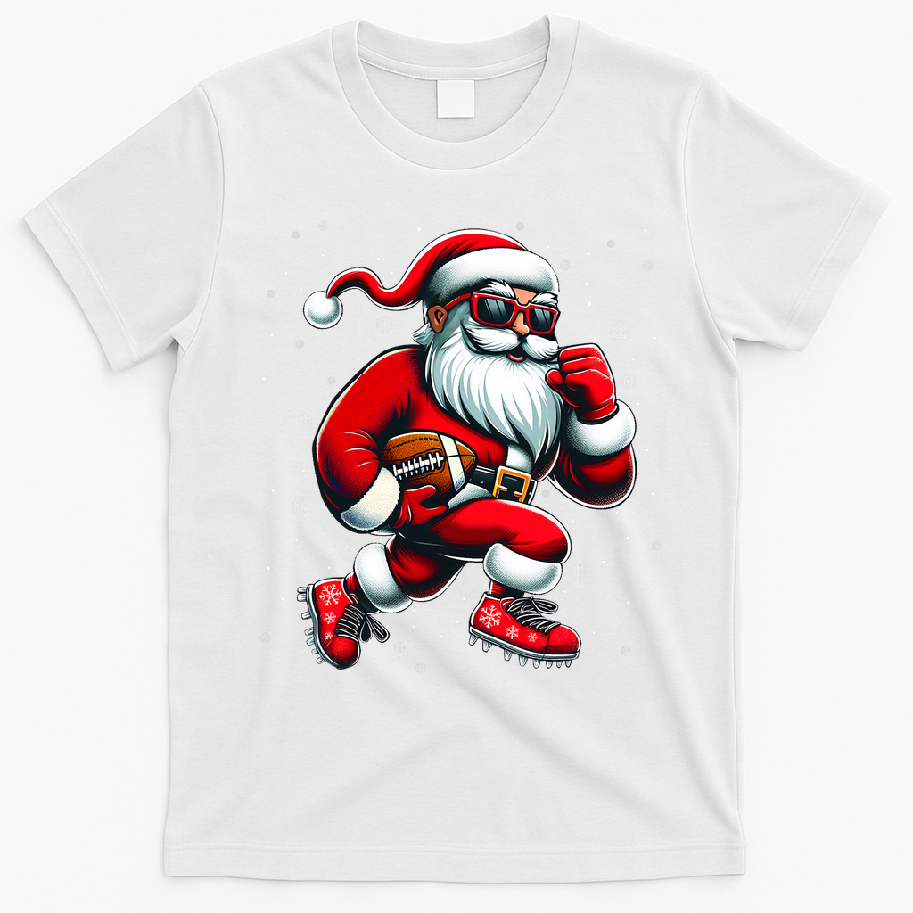 Santa Playing Football Christmas Football Players T-Shirt - White