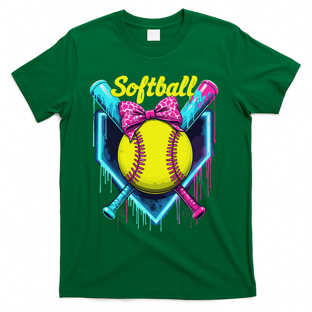 Softball Player Ice Cream Softball Drip T-Shirt - Green